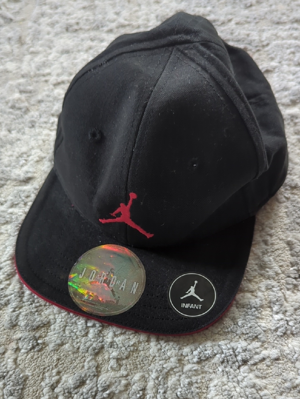 NWOT Jordan Black Hat with Red Jumpman Logo Size Infant